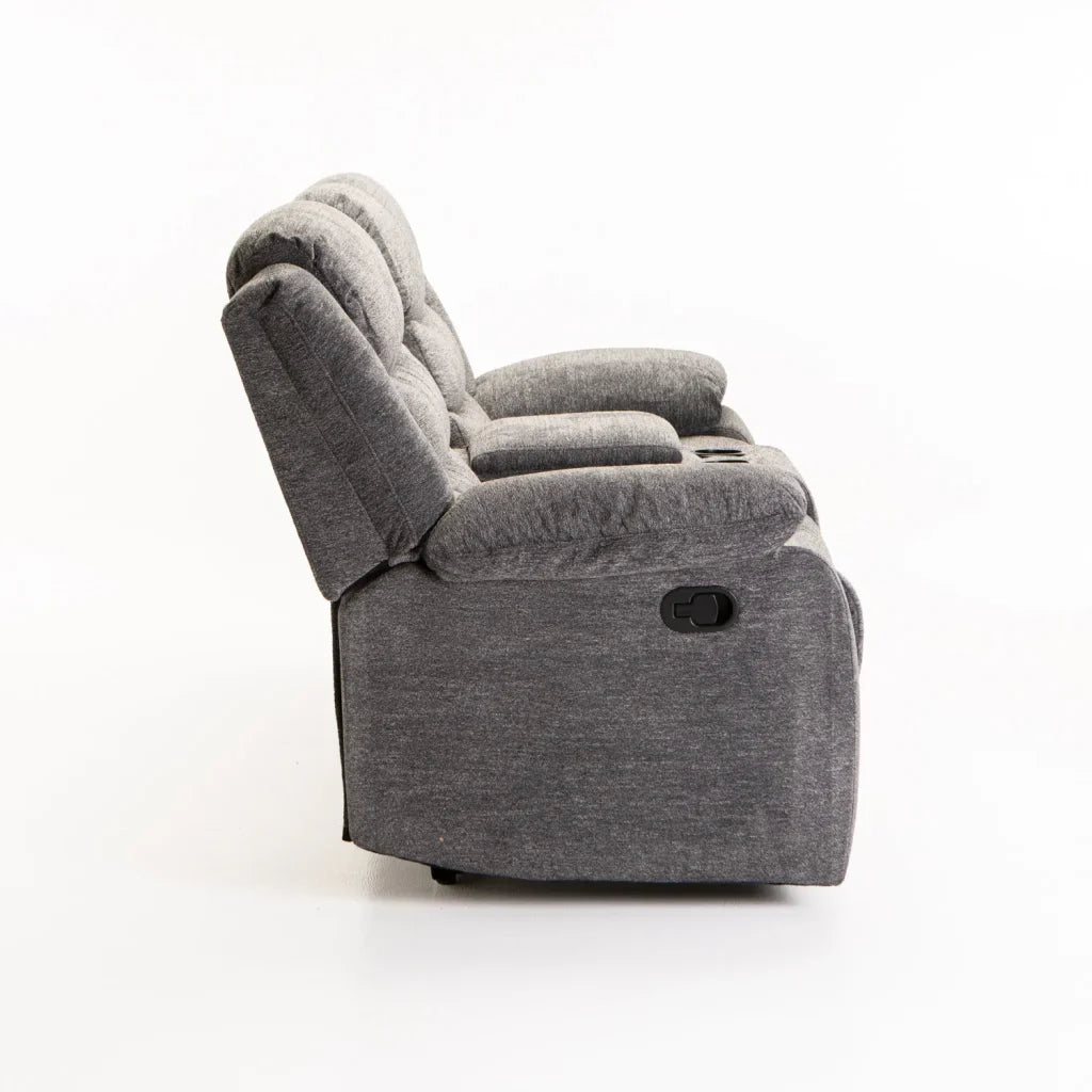 BAZ FABRIC 2 SEATER RECLINER WITH CONSOLE - GREY