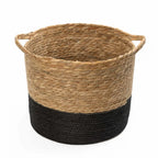 CATTAIL LEAF BASKET PLANTER K464 - NATURAL/BLACK