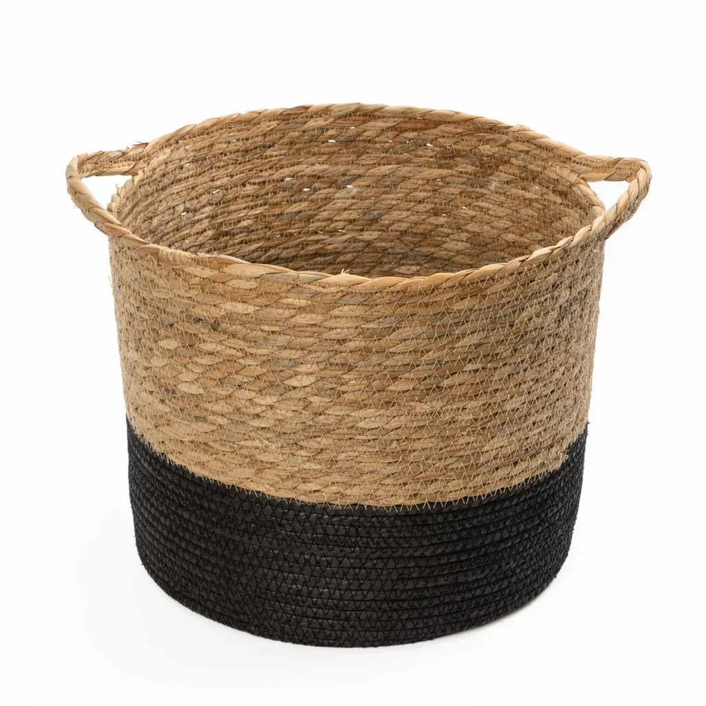 CATTAIL LEAF BASKET PLANTER K464 - NATURAL/BLACK