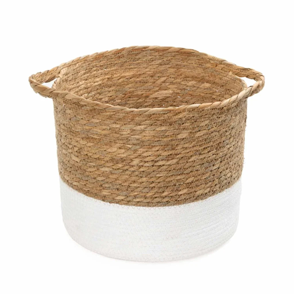 CATTAIL LEAF BASKET PLANTER K464 - NATURAL/WHITE