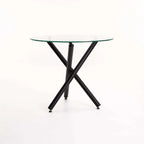 DIVA 90cm ROUND GLASS TOP DINING TABLE-BLACK LEGS