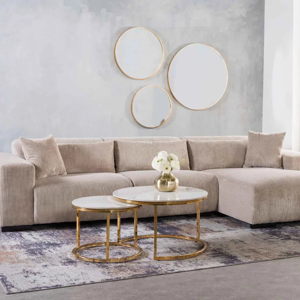 GIO SET OF 2 STONE TOP COFFEE TABLE - GOLD LEG
