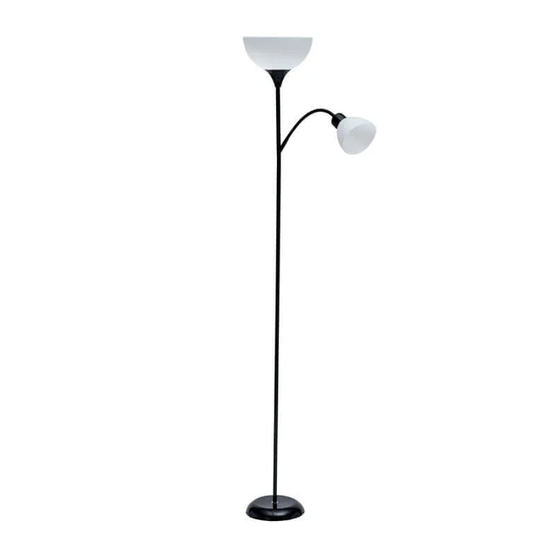 FLOOR LAMP BLACK METAL 2 WHITE SHADES 182cm H
