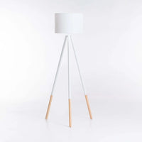 FLOOR LAMP WOODEN TRIPOD WHITE FABRIC SHADE 156cm