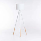 FLOOR LAMP WOODEN TRIPOD WHITE FABRIC SHADE 156cm