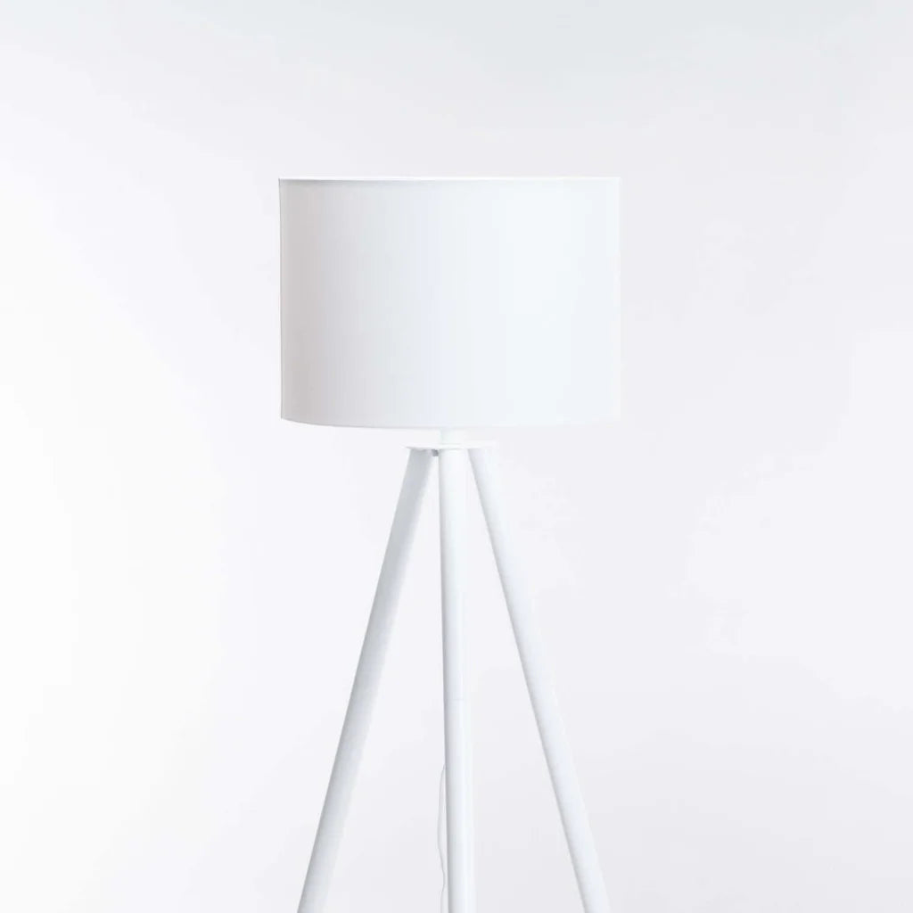 FLOOR LAMP WOODEN TRIPOD WHITE FABRIC SHADE 156cm