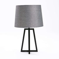 TABLE LAMP BLACK METAL BASE GREY FABRIC SHADE