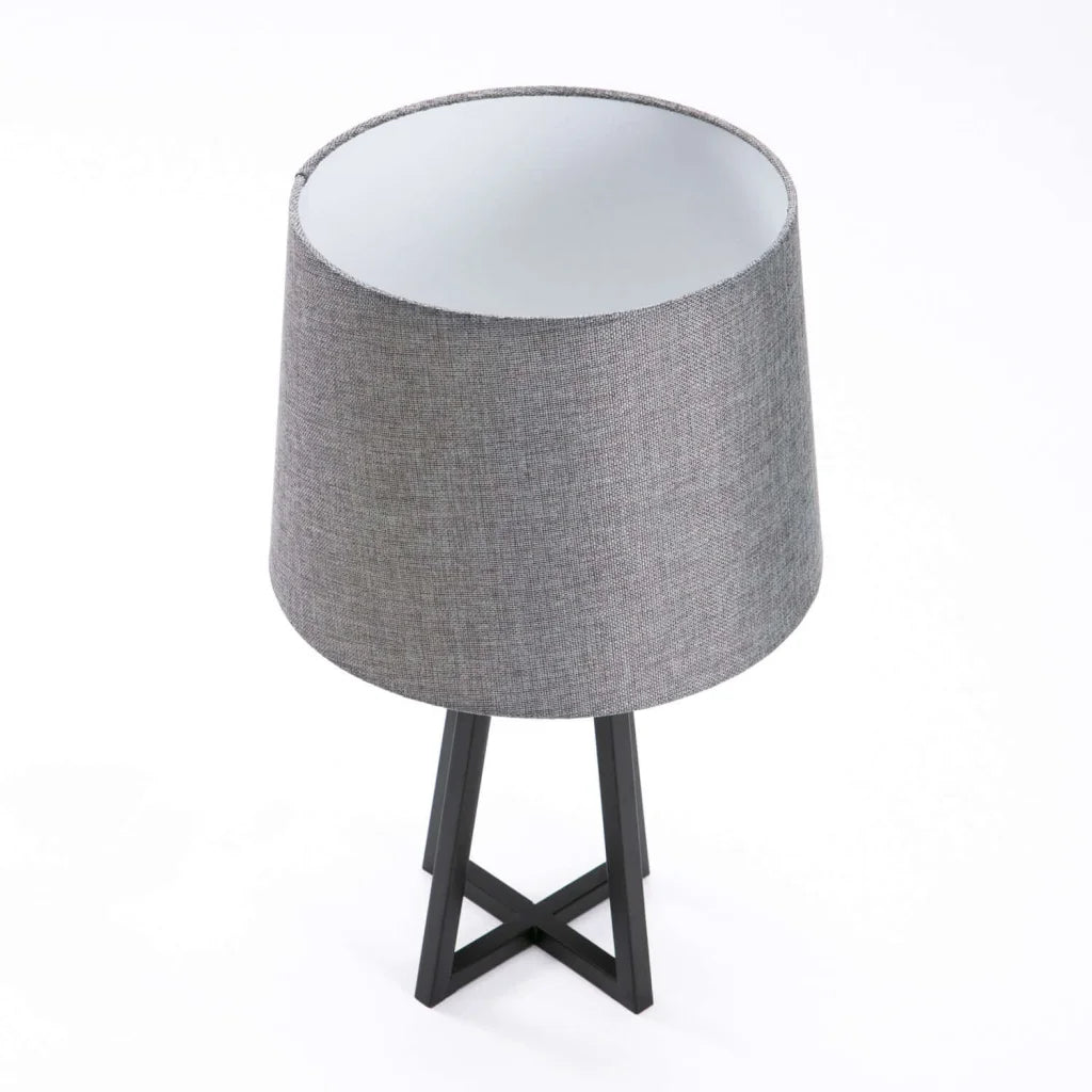 TABLE LAMP BLACK METAL BASE GREY FABRIC SHADE