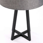 TABLE LAMP BLACK METAL BASE GREY FABRIC SHADE
