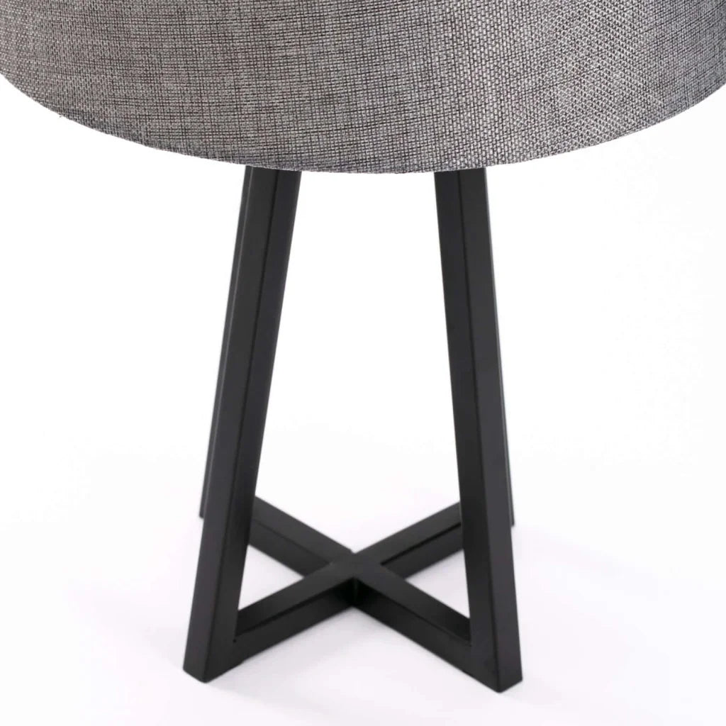 TABLE LAMP BLACK METAL BASE GREY FABRIC SHADE