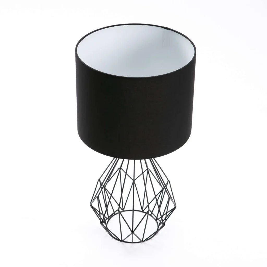 TABLE LAMP BLK METAL WIRE BASE BLACK FABRIC SHADE