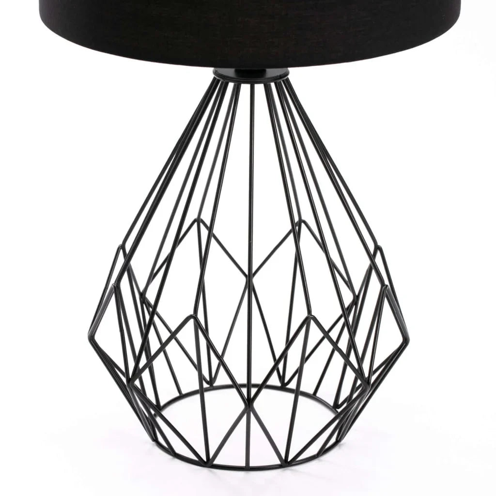 TABLE LAMP BLK METAL WIRE BASE BLACK FABRIC SHADE