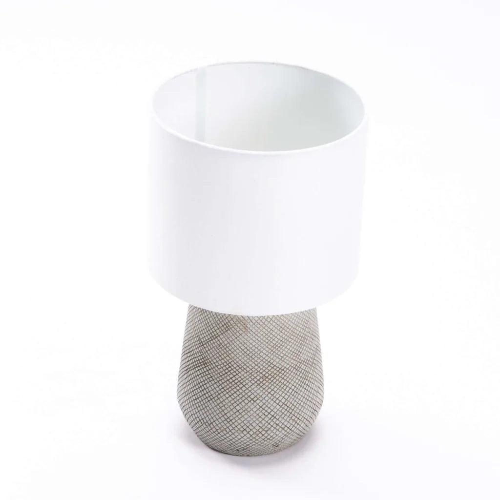 TABLE LAMP CROSSED BASE CREAM FABRIC SHADE
