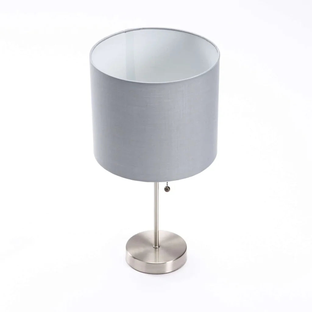 TABLE LAMP METAL BASE GREY FABRIC SHADE