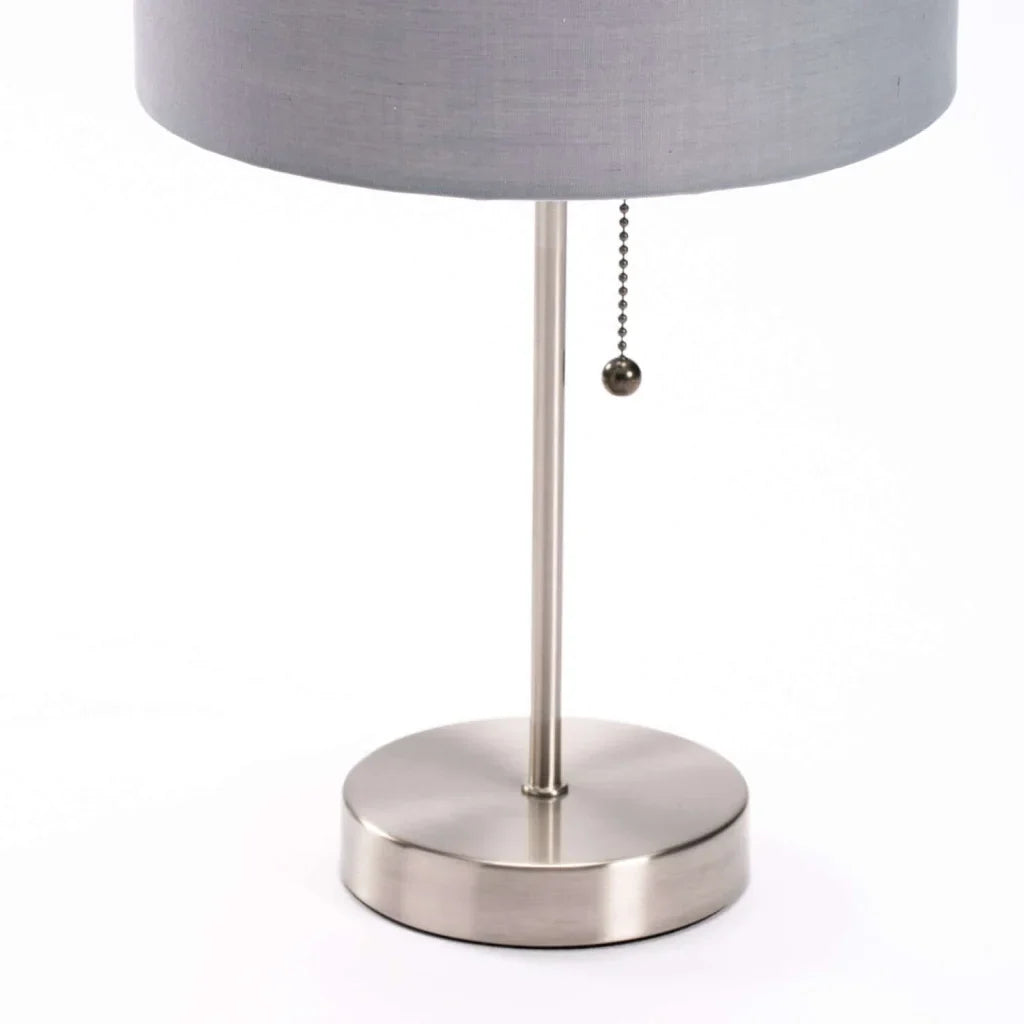 TABLE LAMP METAL BASE GREY FABRIC SHADE