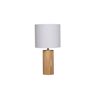 TABLE LAMP WOODEN CYLINDER BASE WHITE FABRIC SHADE