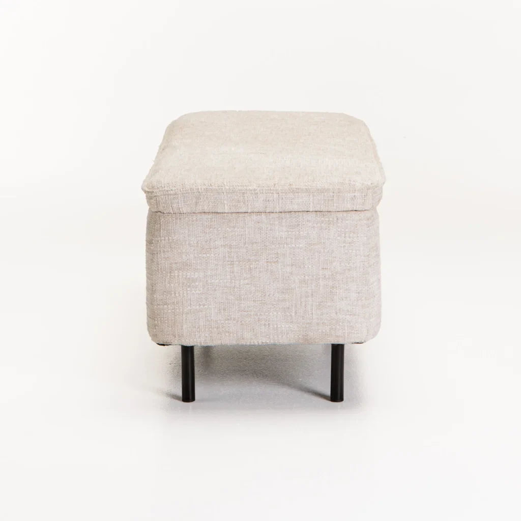 LILY TEXTURED FABRIC STORAGE OTTOMAN - CREAM