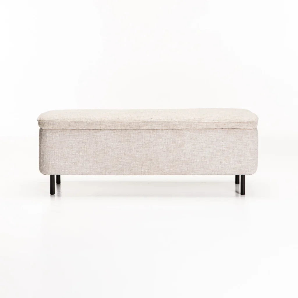 LILY TEXTURED FABRIC STORAGE OTTOMAN - CREAM