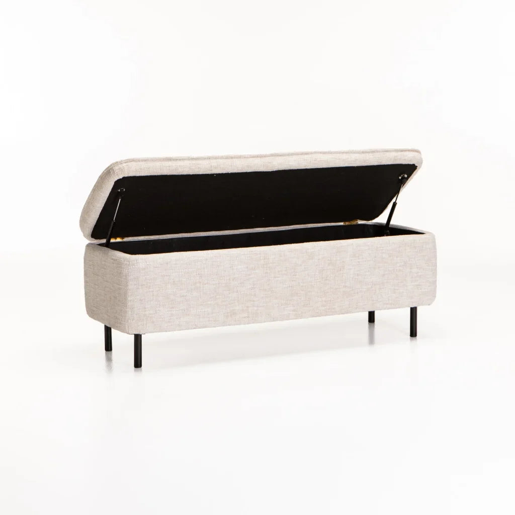 LILY TEXTURED FABRIC STORAGE OTTOMAN - CREAM