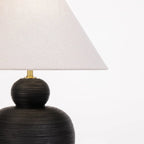 TABLE LAMP BLACK PEBBLE BASE WHITE FABRIC SHADE