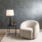 TABLE LAMP STACKED BLACK BASE WHITE FABRIC SHADE